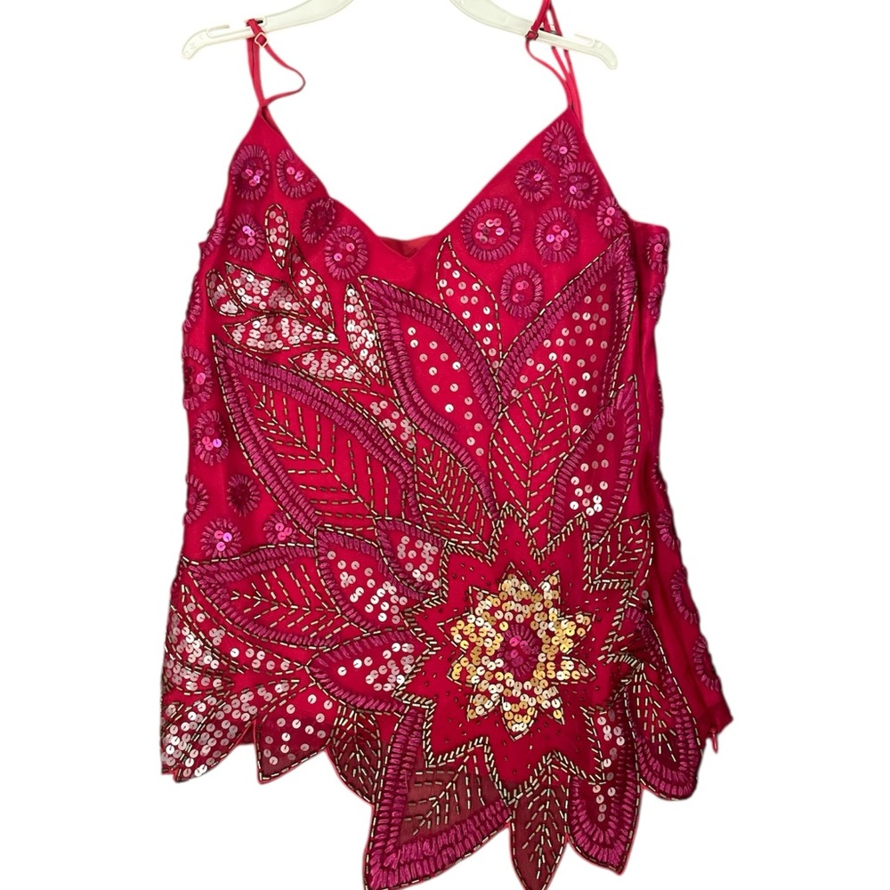 Marciano Red and Gold Asymmetrical Embellished Camisole size Xs